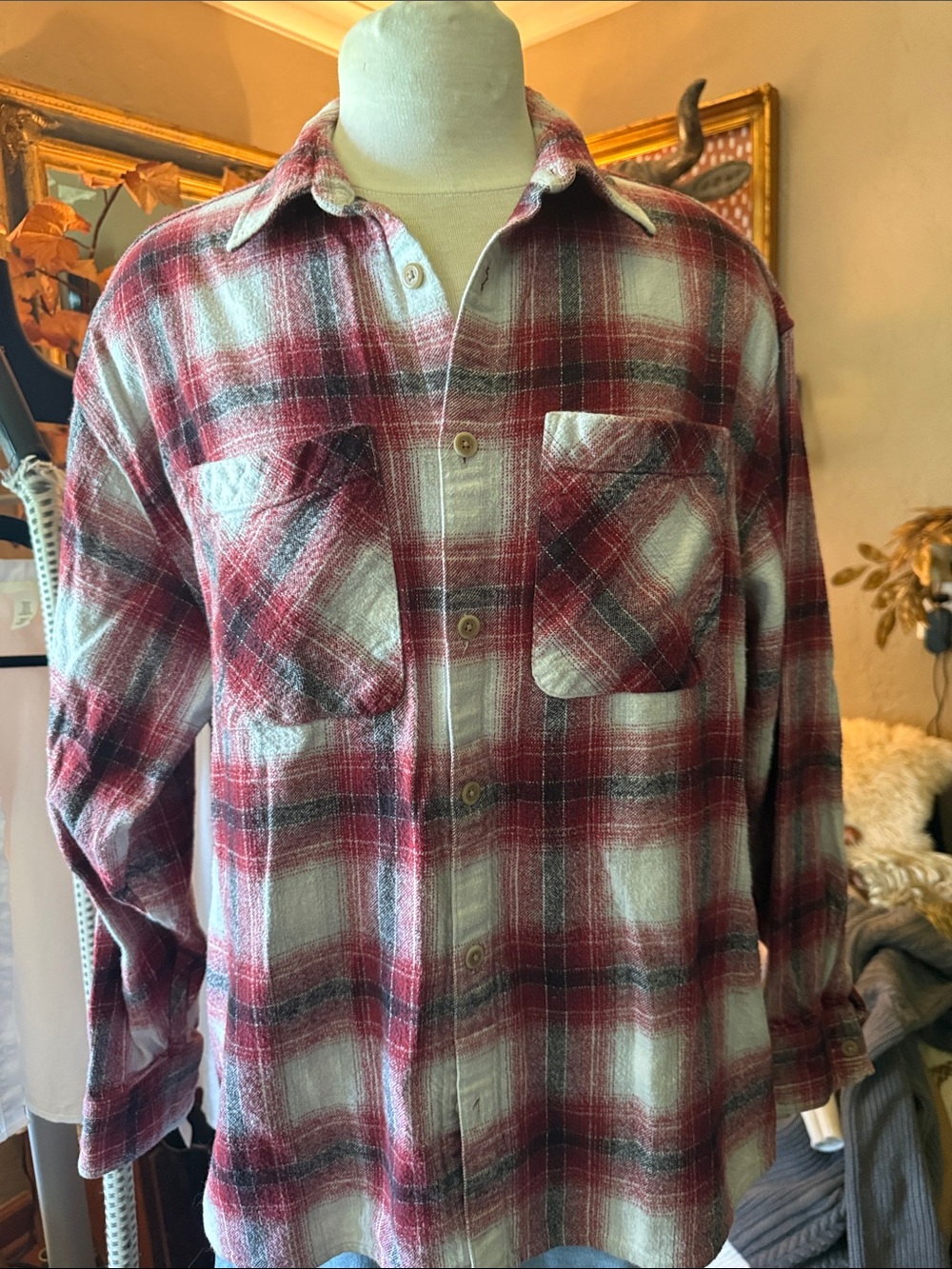 Abercrombie & Fitch 90s Oversized Plaid Flannel Shirt Womens Large 100% Cotton